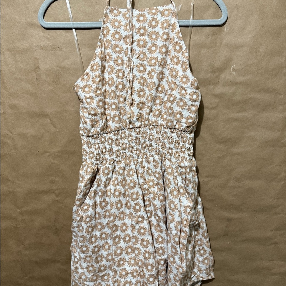 American Eagle Outfitters Floral Jumpsuit - Tan and White